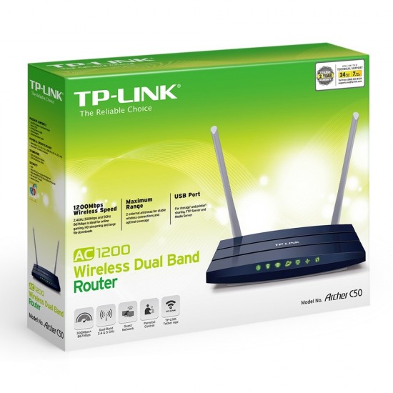 TP-Link Archer C50 AC1200 Wireless Dual Band Ver 2.0 Router